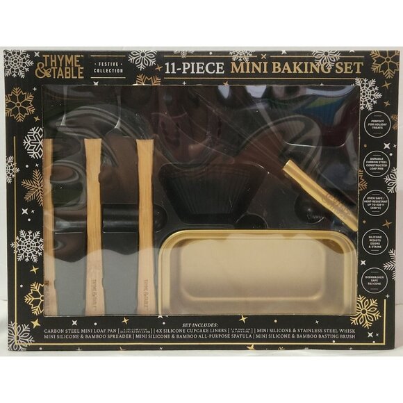 Thyme & Table black gold 11pc MINI BAKING SET loaf pan silicone whisk spatula - Picture 1 of 10
